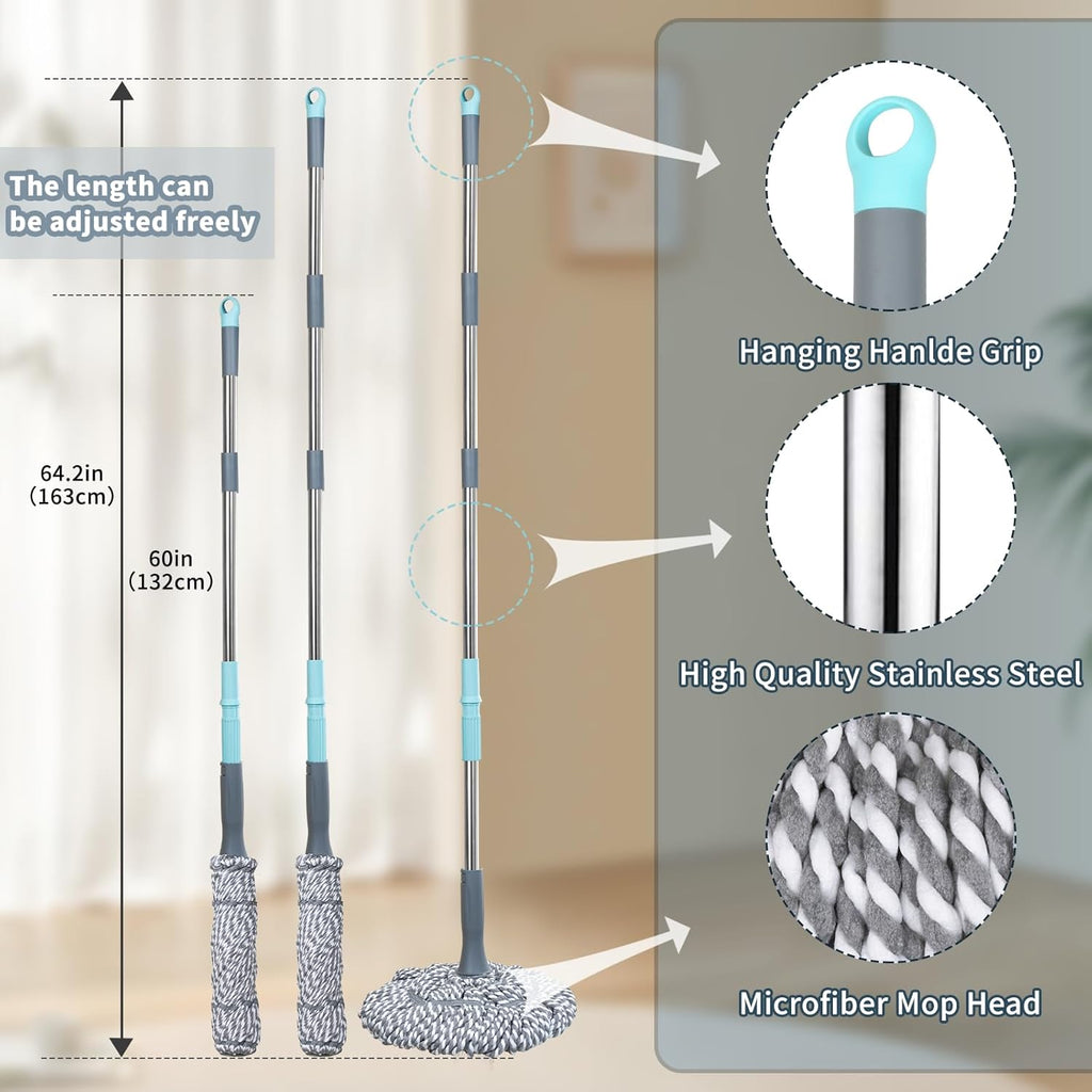 Self-Wringing Twist Mop for Floor Cleaning, Long Handled Microfiber Floor Mop with Top Scouring Pad for Kitchen, Hardwood, Restaurant, Bathroom, Garages, Warehouses, Office, 64-inch , Grey
