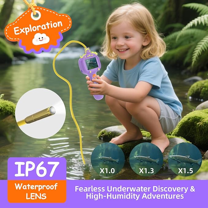 Borescope Snake Camera Endoscope with Light & Flexible Tube for Kids - Educational STEM Science Toy for Boys & Girls Ages 3-10, Birthday for Nature Exploration - Purple