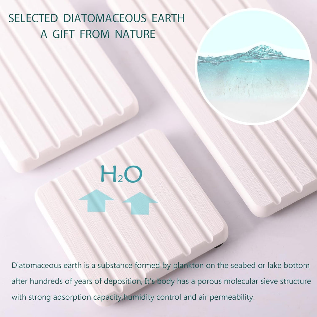 Set of 4 Water Absorbent Diatomite Coasters, Diatomaceous Earth Kitchen Soap Dish, Bathroom Trays, Water Absorbing Stone Used for Hand Soaps & Plants & Toiletries in The Modern Home