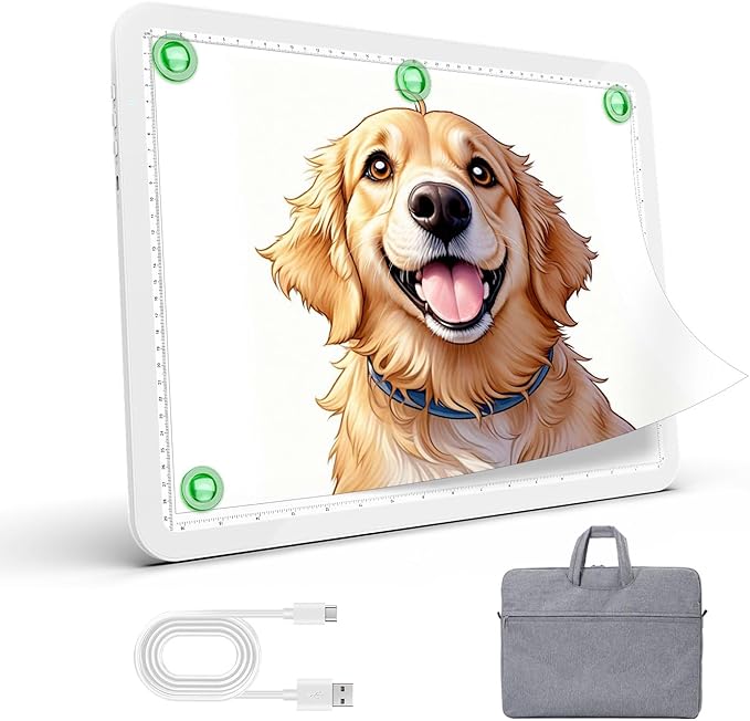 Up To 9000Lux Super Bright A4 Light Pad With Bag,Rechargeable light box with 4000mAH Lithium Battery for Cricut Weeding Vinyl Tool,Magnet light box for tracing,Diamond Painting,Sketching,Tattoo(White)