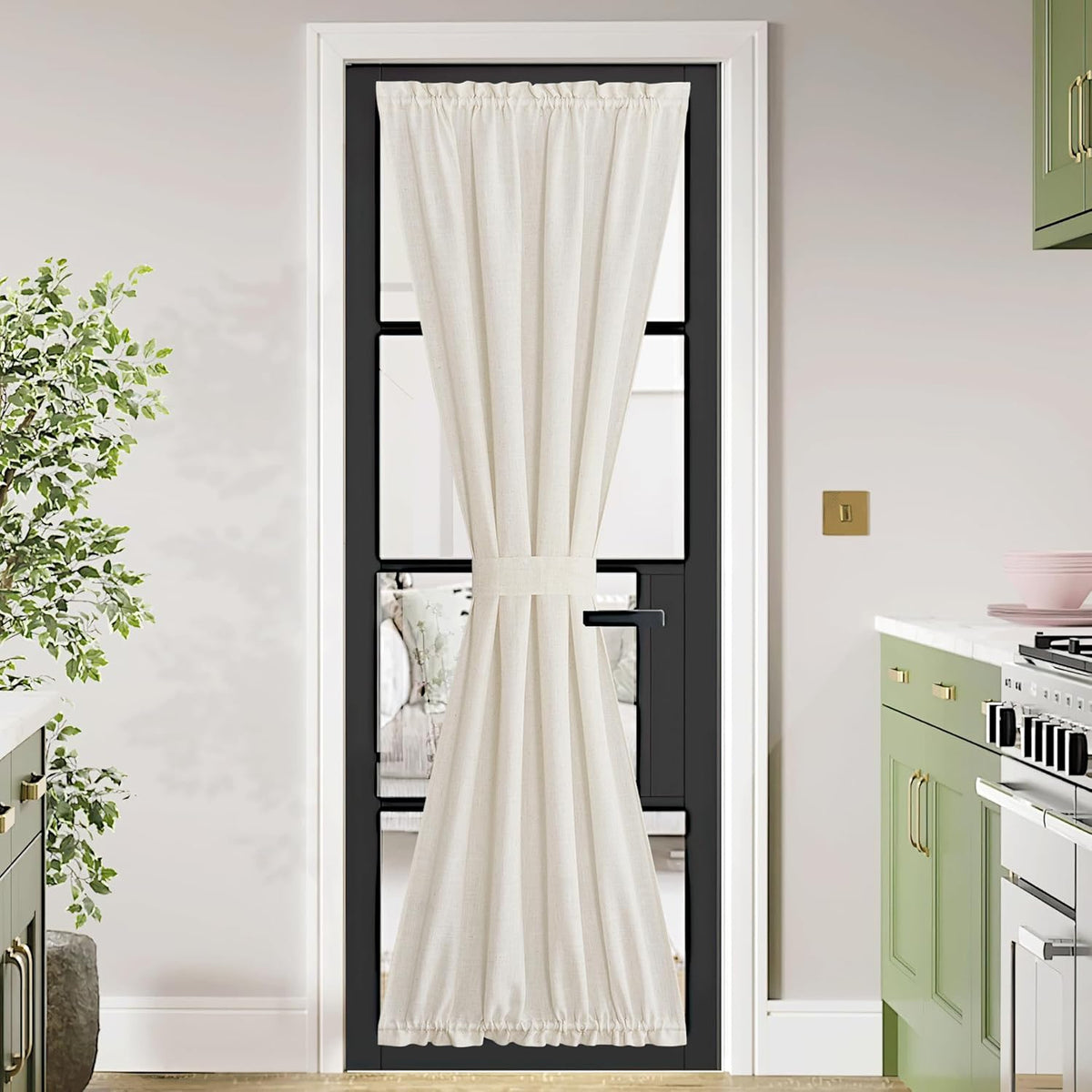 NICETOWN 80 inches Sidelight Door Curtains for French Door Linen Sheer Window Panels for Kitchen Patio Glass Adjuatble Curtains with Tieback, 26 x 80 Inches, 1 Panel, Linen