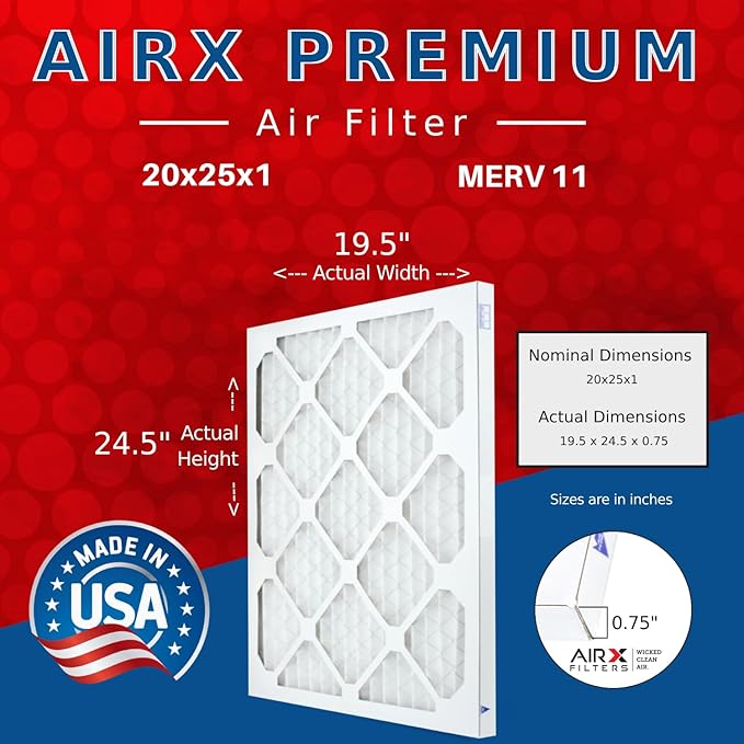 AIRX FILTERS WICKED CLEAN AIR. 20x25x1 Air Filter MERV 11 Electrostatic Pleated Air Conditioner Filter 4 Pack HVAC AC Furnace Filters
