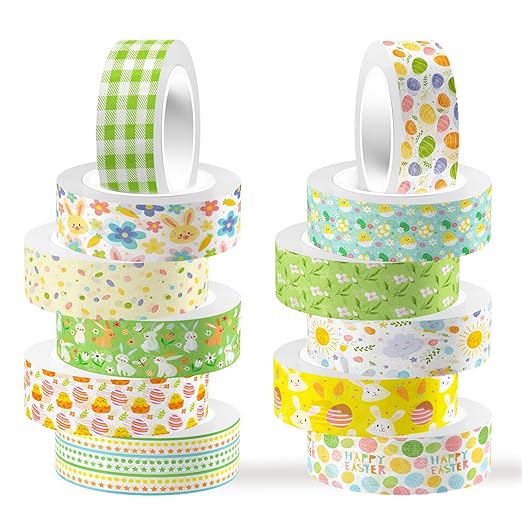 12 Rolls Summer Washi Tape, Green Plaid Colorful Floral Masking Tape, Cute Animal Decorative Sticker for Summer Scrapbook Journal DIY Craft Birthday Gift Wraps 16.4FT