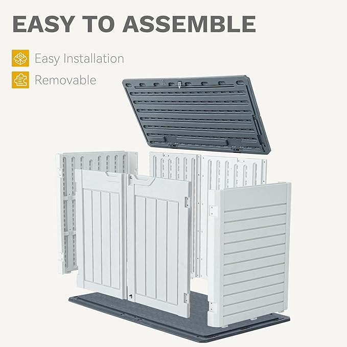 DWVO Outdoor Weather-Resistant Horizontal Storage Shed, 35 Cu Ft Capacity, Lockable and Waterproof, Suitable for Storing Garden Tools, Light Gray