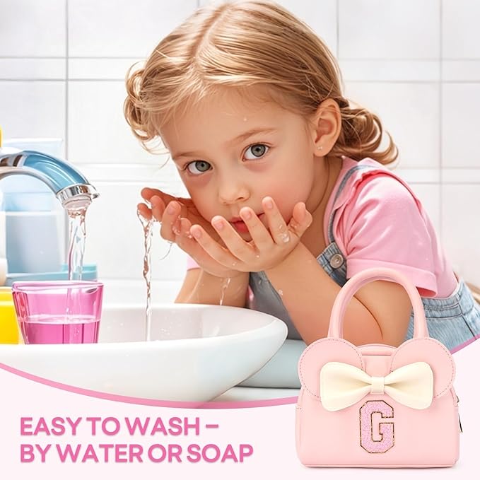 Kids Real Makeup Kit for Girls - 18Pcs Non-Toxic Washable Make Up Toys with Initial Toddler Purse - Personalized Birthday Gifts for Age 3 4 5 6 7 8 9 10 Years Old Girls Vanity Set - G
