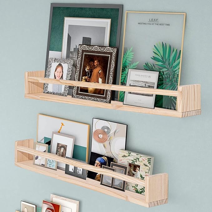 AZSKY Natural Wood Nursery Shelves Floating Wall Book Shelves Nursery Kids Baby Toddler Room Décor 36 in Bookshelf for Toy Picture Display a Set of 3 Same Sizes