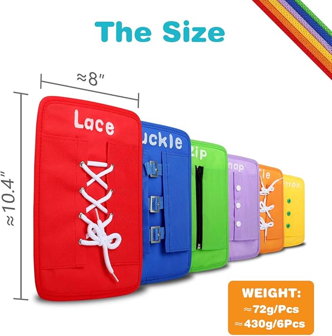 Learn to Tie Your Shoes Dressing Board Montessori Mobile Sensory Board Travel Therapist Life Skills Development Toy - Zip,Button,Snap,Buckle,Lace & Tie for Preschool Toddler 2-8 Years Old