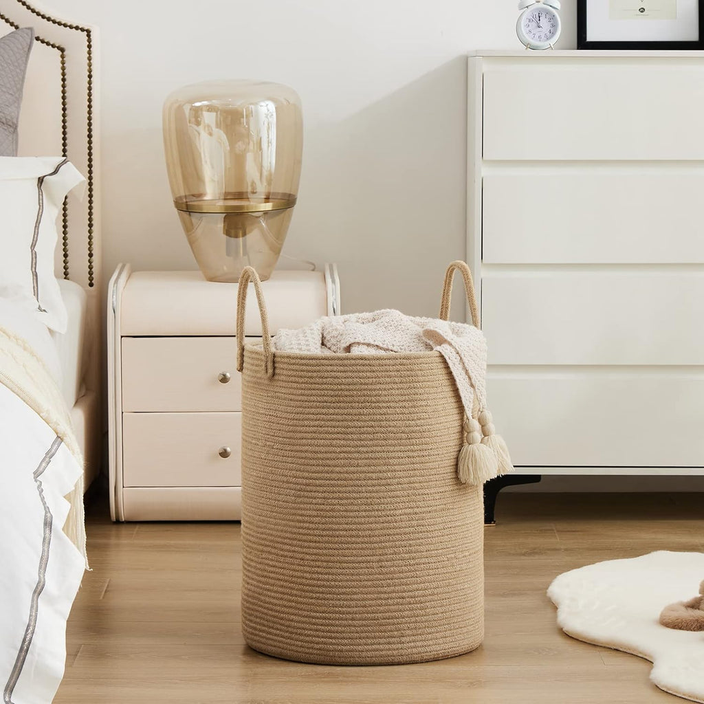 Jute Rope Woven Laundry Hamper Basket by YOUDENOVA, 72L Tall Luandry Basket, Baby Nursery Hamper for Blanket Storage in Bedroom-Large-Jute