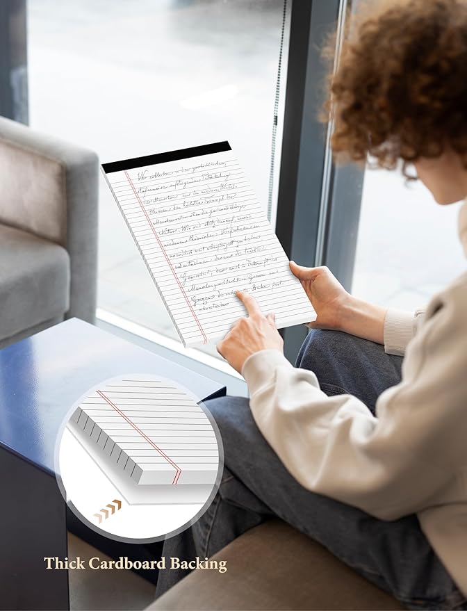 White Legal Pads 8.5 x 14, 6 Pack Wide Ruled Legal Notepads, White Note Pads 8.5 x 14 Writing Pads, Notebook Paper 8.5 x 14, Lined Tablets Notebook Pads of Paper, 70 GSM White Paper, 30 Sheets/Pad