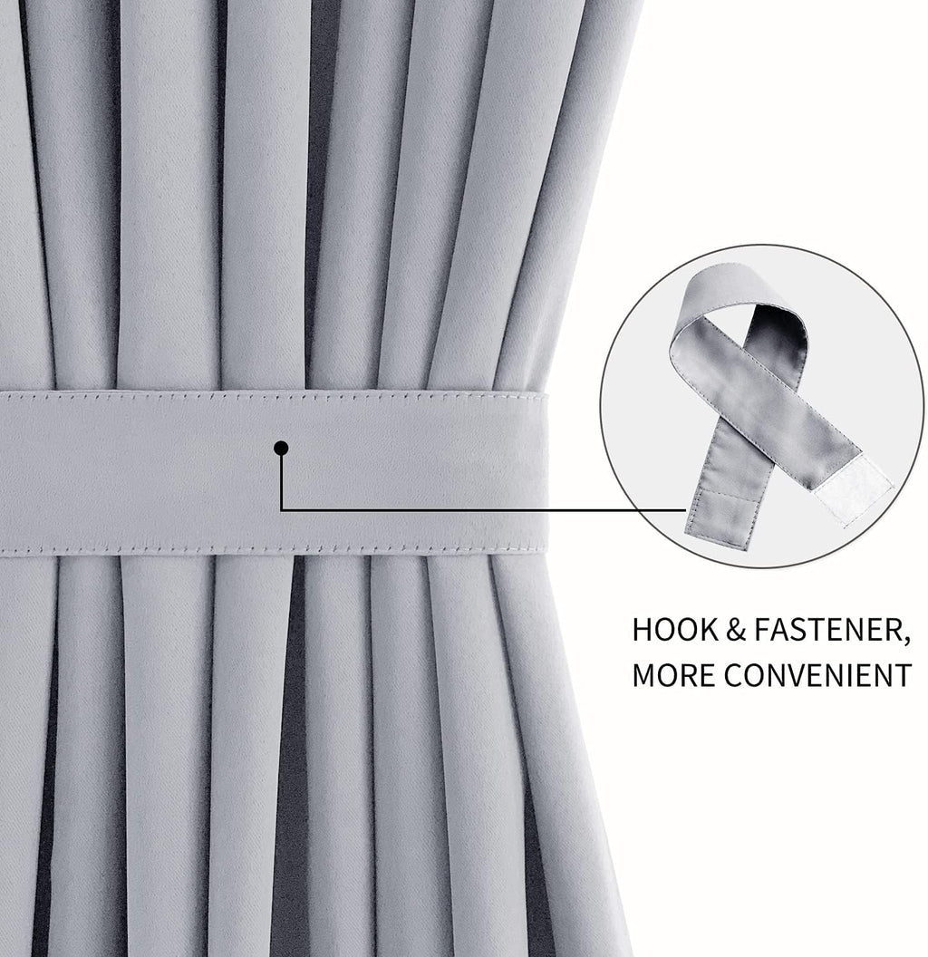DWCN French Door Curtains – Rod Pocket Thermal Blackout Curtain for Doors with Glass Window, Kitchen and Patio Doors for Privacy, 36 X 72 Inches Long, 1 Curtain Panel with Tieback,Silver Grey
