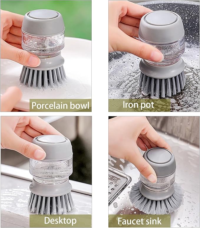 Soap Dispenser Dish Brush Palm Brush Scrub Brush Equipped with Storage Bracket and Drainage Base,Easy to Clean Kitchen Utensils and Sink, Includes a Replaceable Brush（Green）