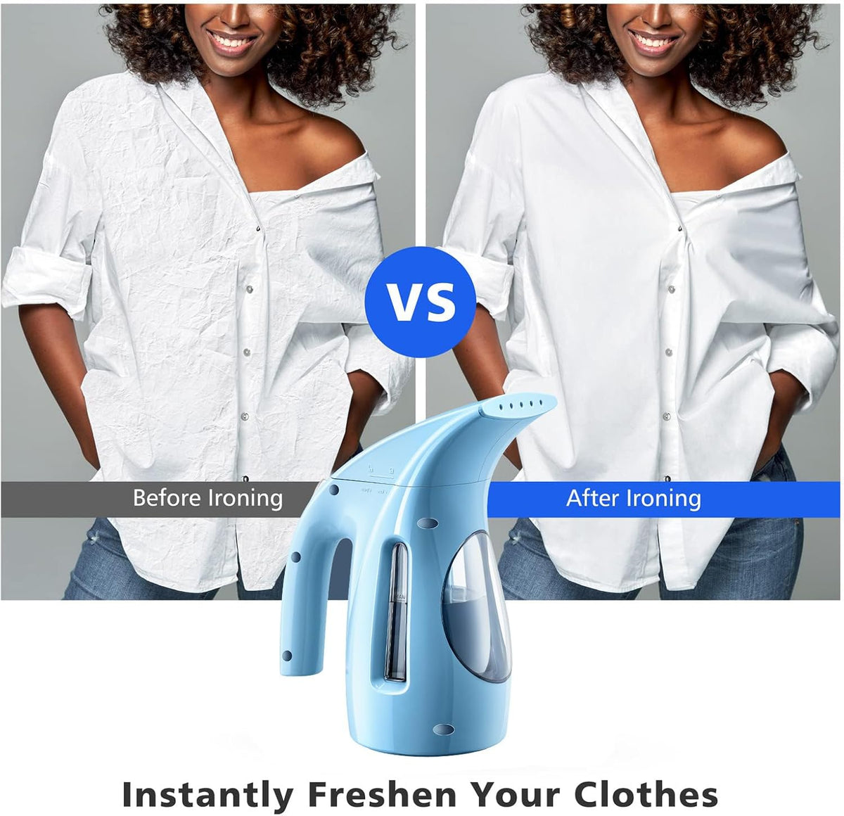 HiLIFE Steamer for Clothes, Portable Handheld Design, 240ml Big Capacity, 700W, Strong Penetrating Steam, Removes Wrinkle, for Home, Office(ONLY FOR 120V) (Sky Blue)