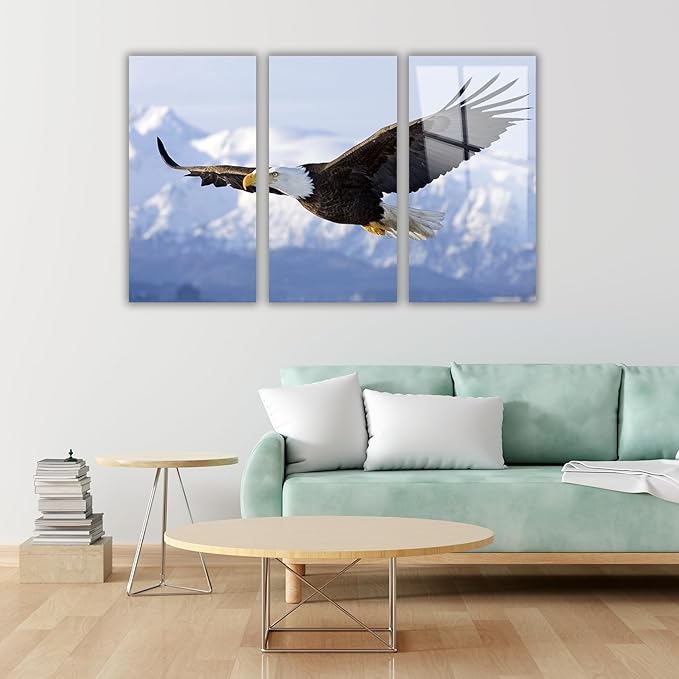 SpiritualHands Eagle Printed Tempered Glass Wall Art Painting for Living Room, Tempered Glass Modern Prints Decor, Large Vivid Color Panel for Bedroom, Kitchen, or Office