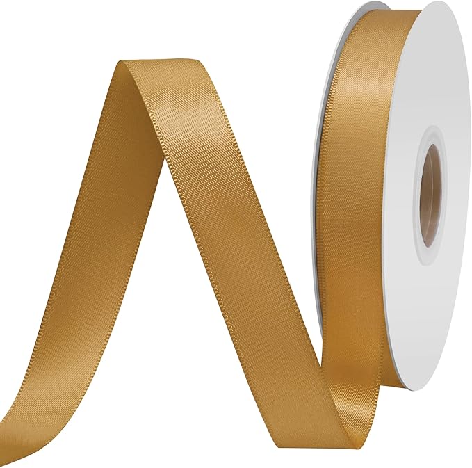 Old Gold Satin Ribbon 3/4" X 50 Yards Solid Color Double Faced Ribbons Perfect for Crafts Wedding Decor Bow Making Arts Sewing and More