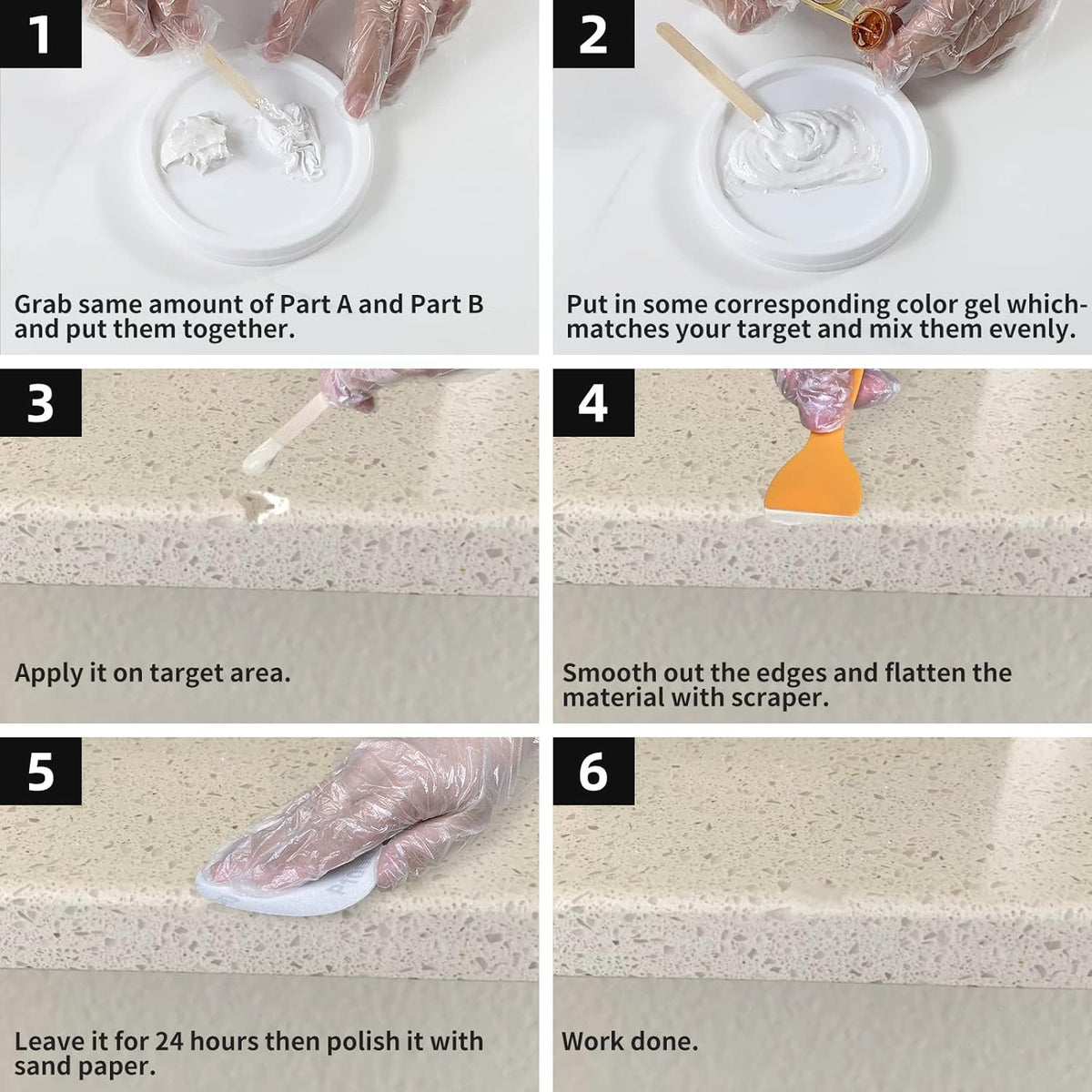 Globalcom Tile and Granite/Marble Repair Kit, Porcelain Stone and Quartz Countertops Repair Kit for Chips Dents Cracks Holes Scratch, Fix Chipped Edges Corners, Reattaches Missing Pieces