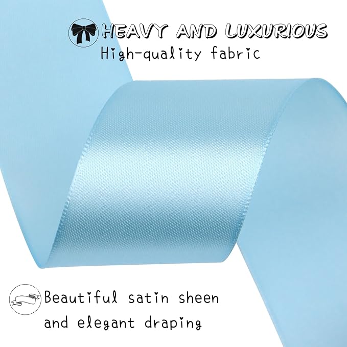 Sky Blue Solid Satin Ribbon 1-1/2 Inch 25 Yards Solid Polyester Fabric Ribbon for Gift Wrapping Wedding Christmas Baby Shower Birthday Party Decoration Handmade Immortal Flower Craft