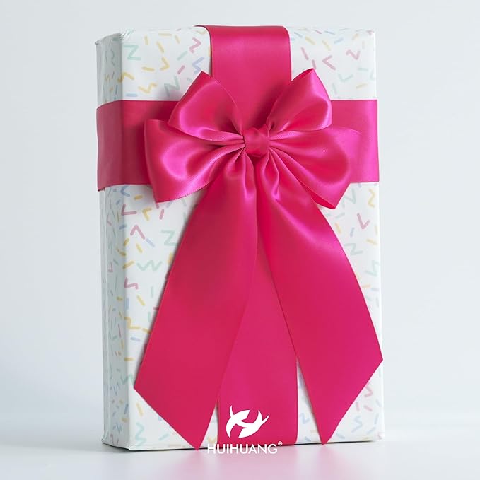 HUIHUANG Hot Pink Satin Ribbon - 2 inch Wide, Double Faced, Fuchsia - 25 Yards/Roll for Gift Wrapping, Bows Making, Flower Bouquet, DIY Crafts, Wedding, Bridal Shower, Holiday Party Decor