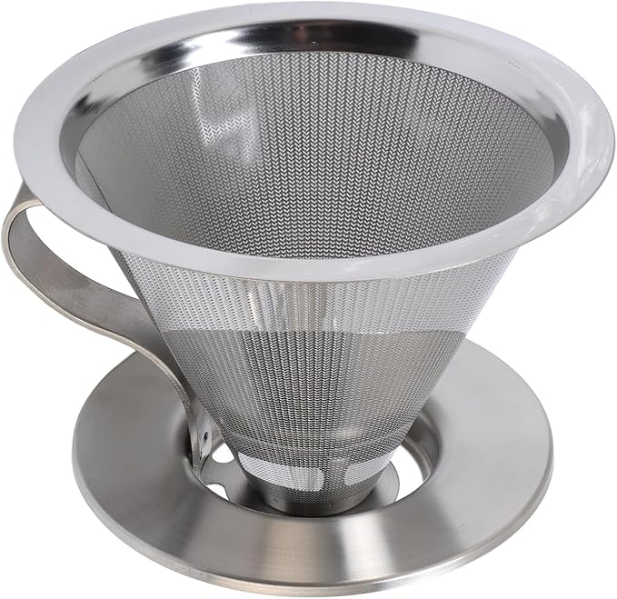Pour Over Coffee Dripper, Reusable Metal Filter, Portable Cone Filter for Trips, Traveling, Camping, with Ultra Fine Mesh for Precise Extraction, Compatibility with Most Cups,