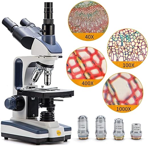 Swift SW350T Compound Trinocular Microscope,40X-2500X Magnification,Two-Layer Mechanical Stage,with 5.0 mp Camera and Software Windows/Mac Compatible and 5 PCS Prepared Slides and 5 PCS Blank Slides