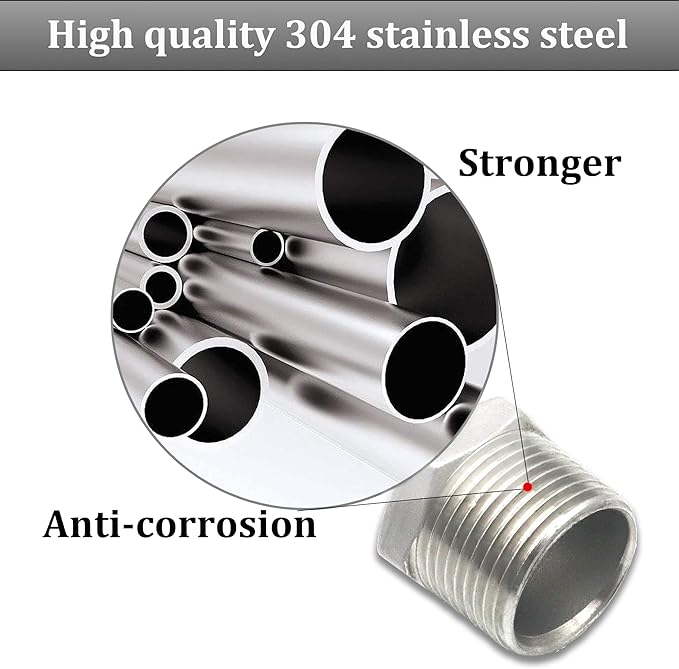 2 Pcs Reducer Hex Bushing, 304 Stainless Steel 3/4" Male NPT to 1/2" Female NPT（ 3/4"MNPT - 1/2"FNPT） Pipe Fitting Hex Bushing, Heavy Duty Pipe Fitting Reducer Adapter