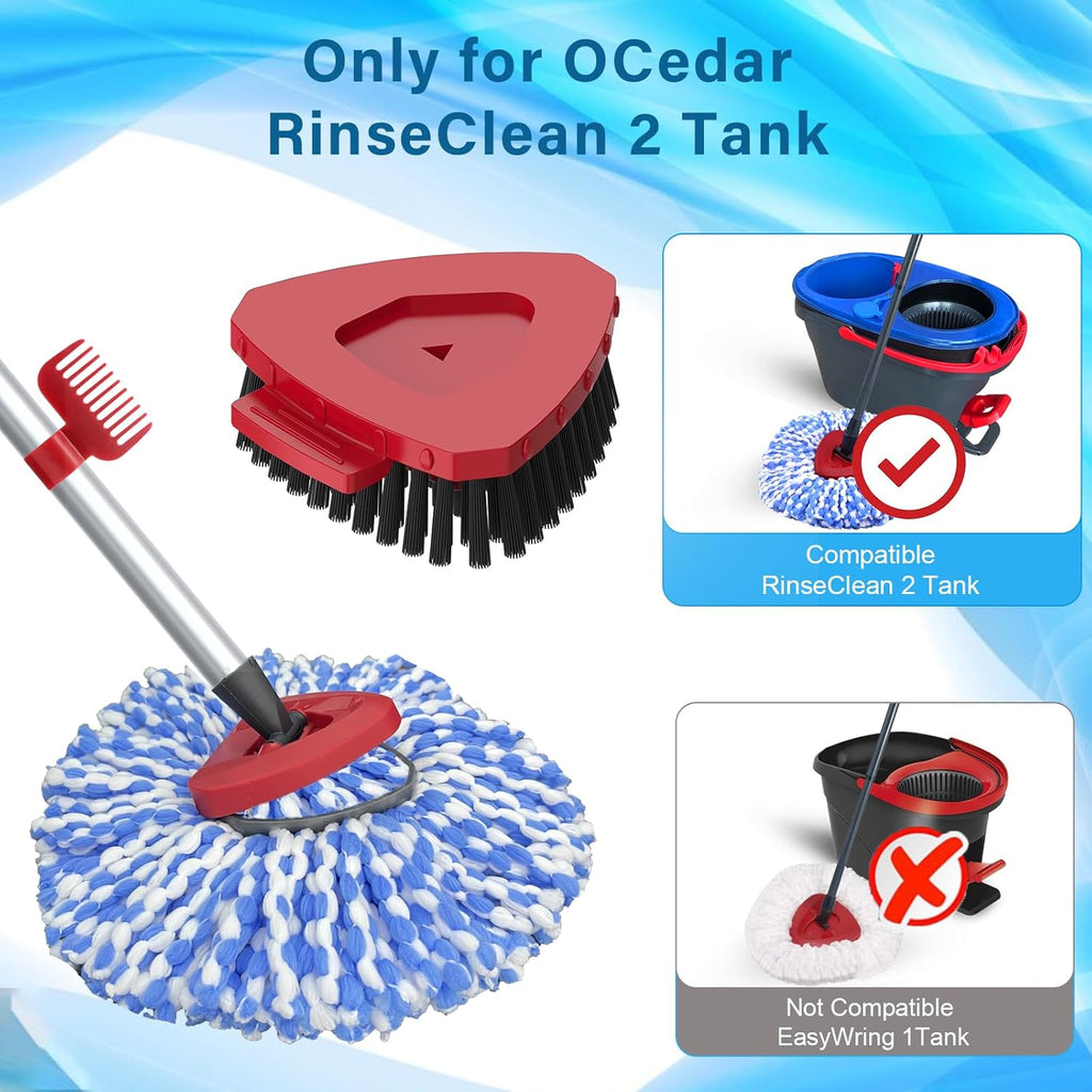 2 Pack Spin Mop Heads Replacement Compatible with O Cedar RinseClean 2 Tank, Upgraded Scrub Brush,4 Section Mop Handle and 1 Base Combo Set, Microfiber Replace Head Refill