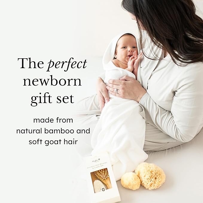 Kyte BABY Bamboo 3-Piece Brush Set - 1 Goat Hair Brush, 1 Wooden Bristle Brush and 1 Bamboo Comb
