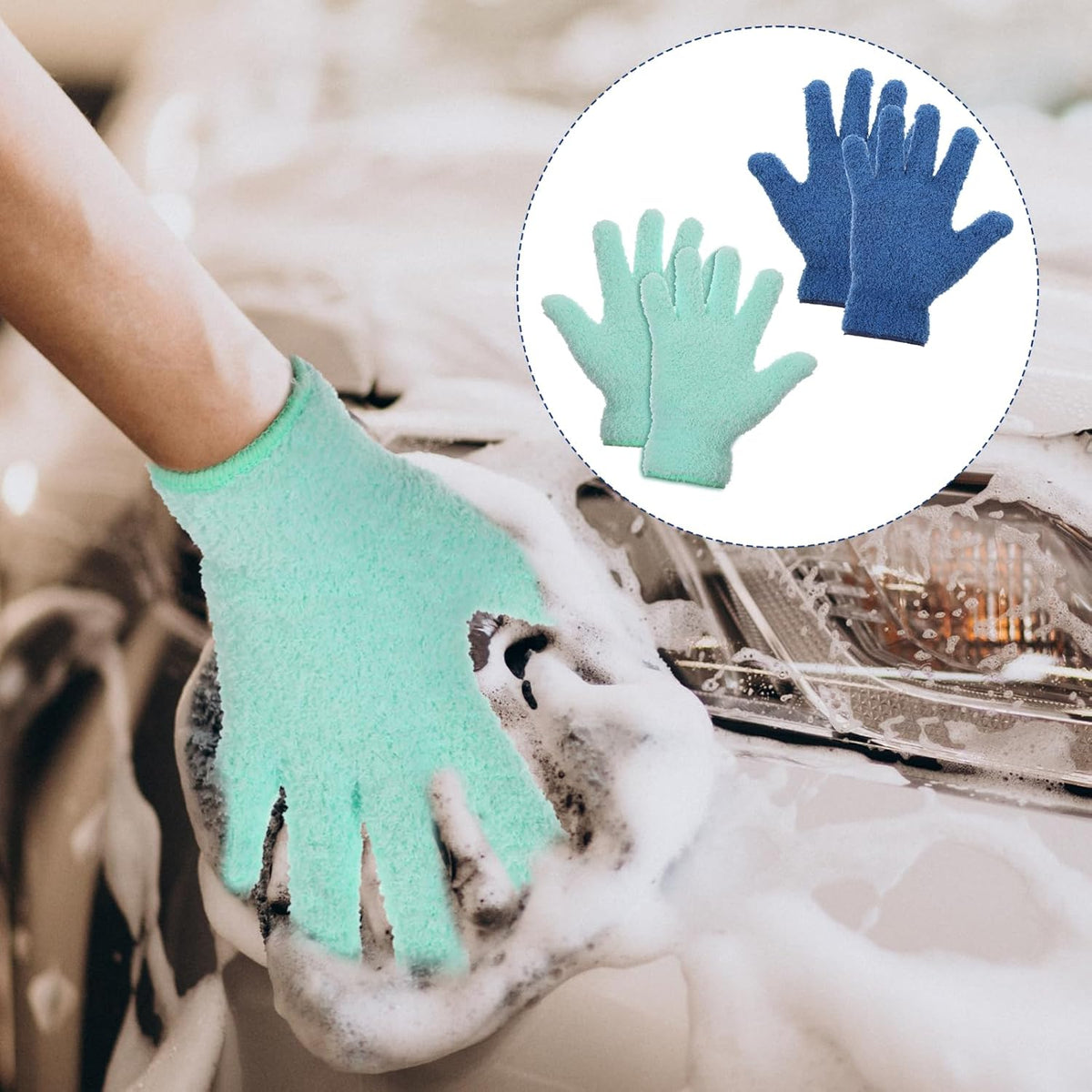 2 Pairs Microfiber Plant Dusting Gloves, Water Blue & Dark Blue Kitchen Indoor Gloves Reusable Washable Cleaning Mittens Dusting Glove for Indoor Plants Blinds Furniture House