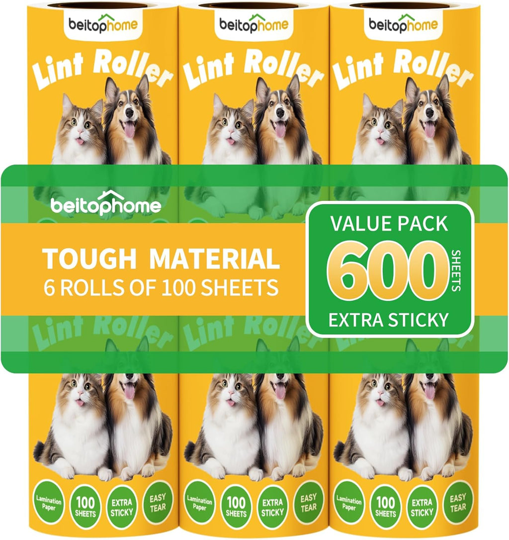 Lint Roller Refills Only, 600 Sheets Lint Rollers with Tough Paper, Ideal for Dog and Cat Hair Removal, Lint Rollers Mega Value Set for Clothes, Carpet & Dust Cleaning