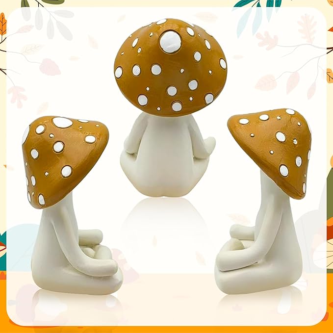 Meditation Mushroom Resin Statue - Cute Meditation Mushroom Statue for Desk Living Room Resin Figurine for Home Patio Office Decoration Cute Plant Statues for Tabletop Garden Backyard Decor