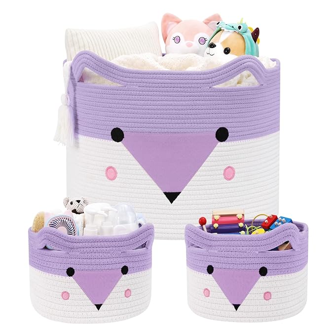Large Baby Basket Toy Storage 3 Pack, (20"x13.8") Woven Baby Laundry Basket, Stuffed Animal Storage.