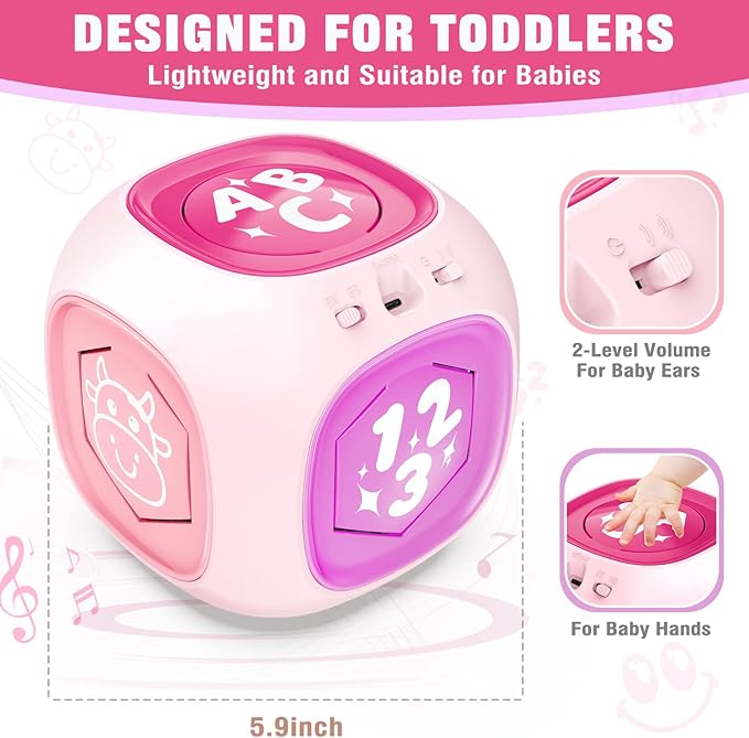 Musical Learning Toys for 1+ Year Old Girl, Bilingual Early Learning Educational Cube with Light & Sound, Baby Girl Toys 12-18 Month, Christmas Birthday Gifts for Toddler Girl 1-2 Year Old