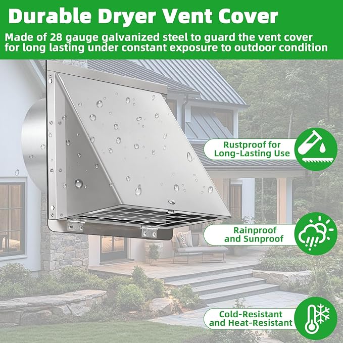 4 Inch Dryer Vent Cover Outside with Mesh with Cushioned Flap,304 Stainless Steel Wall Vent Exhaust Vent Cover,4" Outdoor Dryer Vent Cover Hood Exterior Wall Vent Cover Cap for Range Hood Vent AC Vent