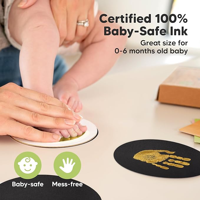 2-Pack Round Inkless Baby Hand and Footprint Kit - Mess Free Ink Pad for Newborn Keepsake, Dog Nose & Paw Print Kit, Clean Touch Ink Pad for Baby Hand & Footprints, Ideal New Mom Gifts (Gold)
