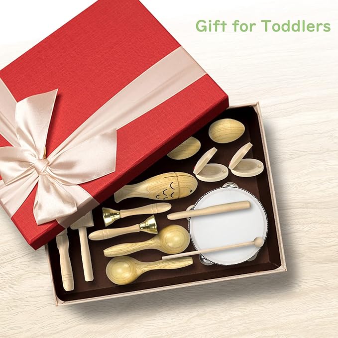 Ehome Musical Instruments for Toddlers 1-3, Wooden Percussion Kids Instruments, Musical Toys for Kids, Baby Musical Instruments for Boys Girls Birthday Gifts with Storage Bag