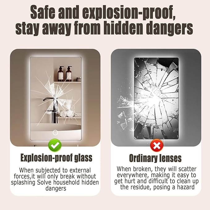 Backlit LED Illuminated Bathroom Mirror with LED Lights, Lighted Bathroom Makeup Wall Mounted Mirror with Demister Pad, Sensor Touch Switch, Horizontal/Vertical(A,H40*W60CM/H15.7*W23.6IN)