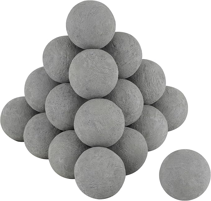 Skyflame 2" Fireplace Balls for Gas Fireplace, 25-Pack Round Ceramic Ball Set for Indoor/Outdoor Fire Pits/Fireplaces Home Decor Accessory, Gray