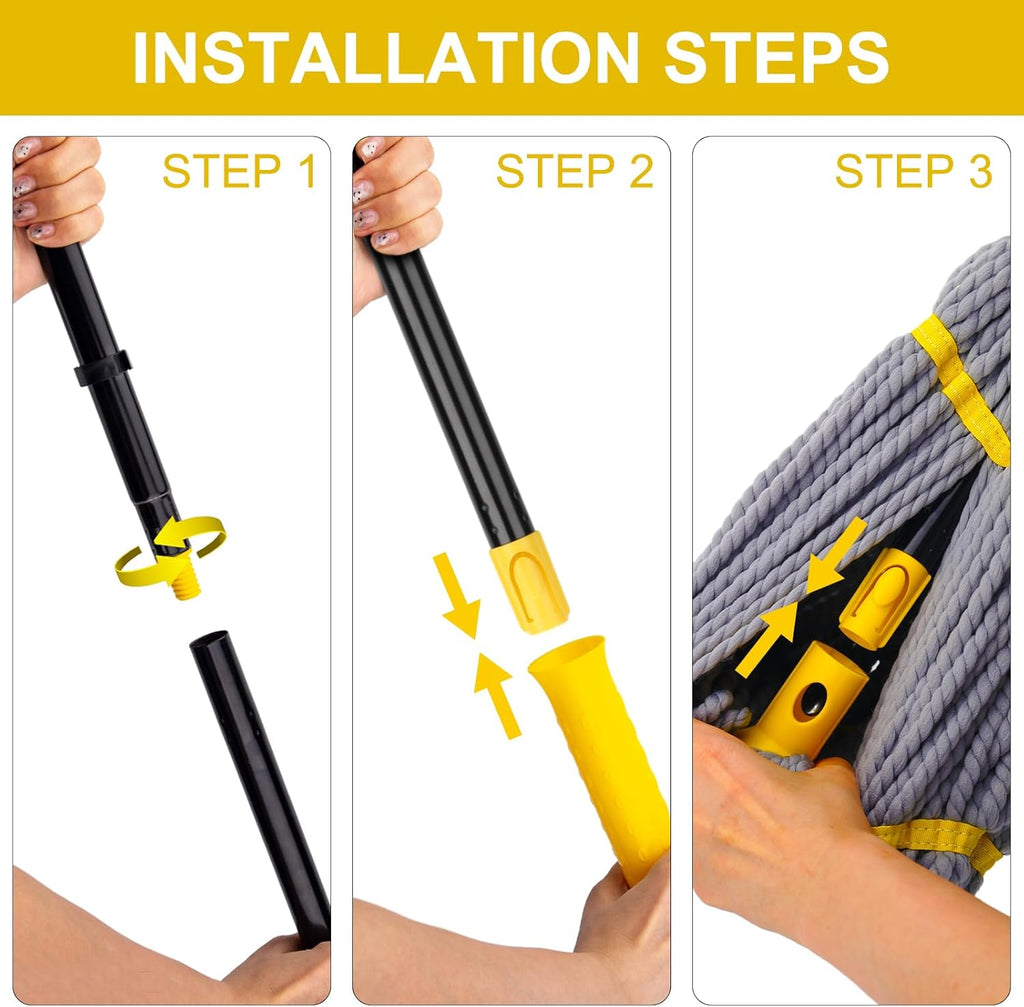 Self Wringing Twist Mop, Wet Mop for Floor Cleaning with 57 " Long Handle, Heavy Duty Floor Mop for Hardwood Vinyl Tile Marble Laminate Home Office Kitchen, Gray