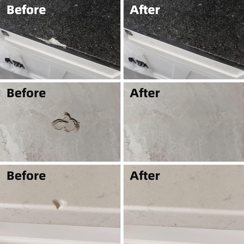 Globalcom Tile and Granite/Marble Repair Kit, Porcelain Stone and Quartz Countertops Repair Kit for Chips Dents Cracks Holes Scratch, Fix Chipped Edges Corners, Reattaches Missing Pieces