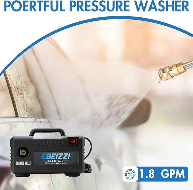 Pressure Washer with 4 Nozzles & Foam Cannon for Driveways, Cars, Fences,Patios, and Outdoor Cleaning (Black)