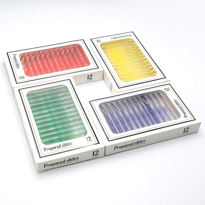 48pcs Prepared Plastic Microscope Slides Biological Specimen with 4 Boxes for Children Student Enlighten Education