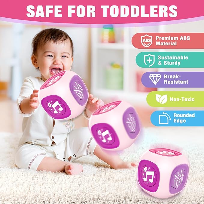 Musical Learning Toys for 1+ Year Old Girl, Bilingual Early Learning Educational Cube with Light & Sound, Baby Girl Toys 12-18 Month, Christmas Birthday Gifts for Toddler Girl 1-2 Year Old