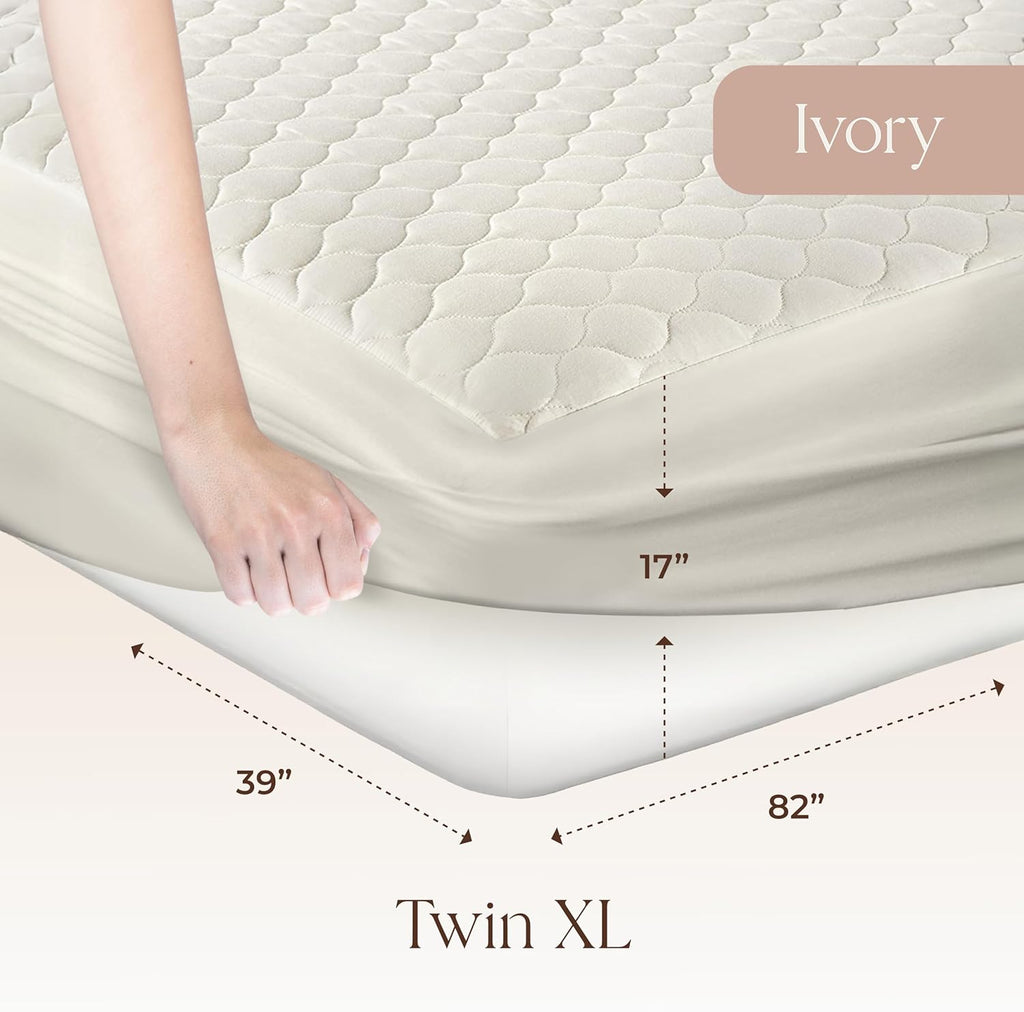 100% Cotton Organic Mattress Pad - Breathable & Cooling Mattress Protector Twin XL Size - Premium 300GSM Quilted and Noiseless Machine Washable Organic Cotton Mattress Protector (Ivory, Twin XL)