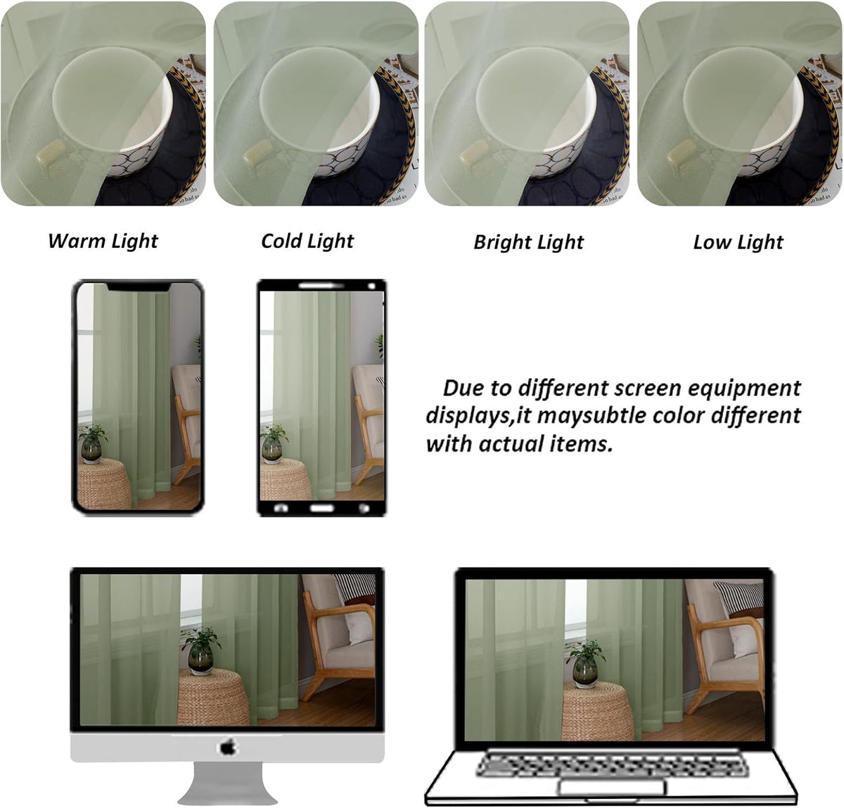 Chyhomenyc Extra Long Sage Green Sheer Curtains 108 Inches Long 2 Panels, Light Filtering Green Curtains for Living Room, Soft Gentle Voile Rod Pocket Bedroom Window Drapes, 59Wx108L Inch, 9FT, 2PCS