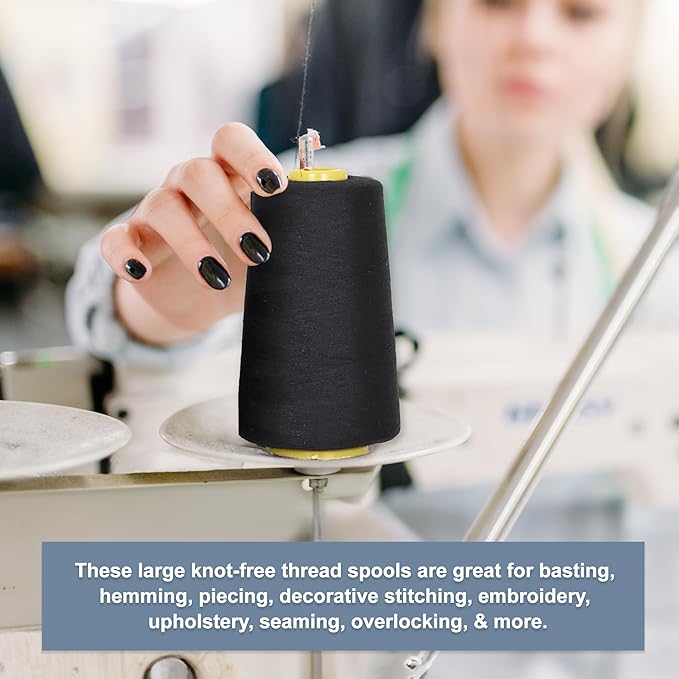 Mandala Crafts 4 Pack of Serger Threads Cones Spools - 40S/2 24000 Yards Polyester Dusty Blue Threads for Sergers Machine and Overlock Quilting Sewing Machine