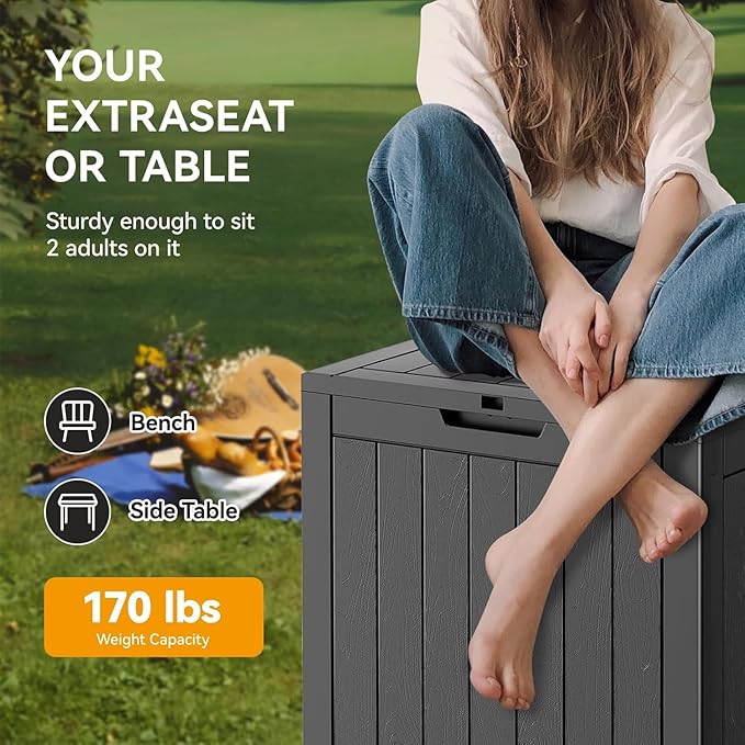 31 Gallon Outdoor Storage Box, Waterproof Resin Deck Box with Lockable Lid – Storage Cabinet for Patio Furniture, Pool Supplies, Garden Tools – Indoor & Outdoor Use(2Box/Set)