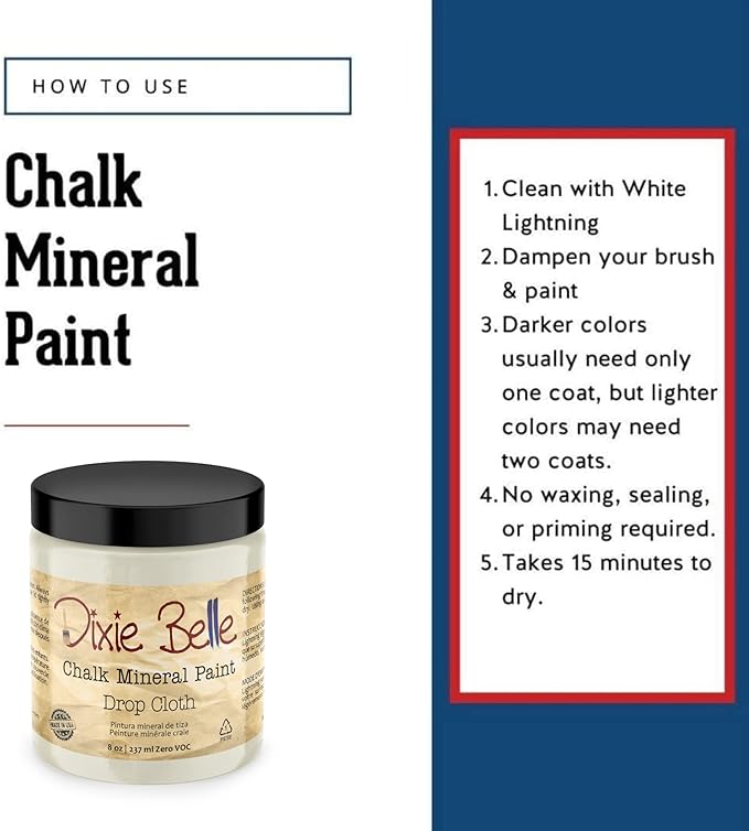 Dixie Belle Paint Company Chalk Finish Furniture Paint - Drop Cloth (8oz) - Matte Linen White Chic Chalk Mineral DIY Furniture Paint