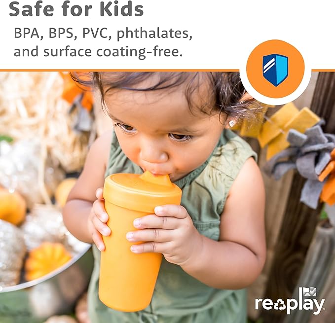 Re-Play Sippy Cups for Toddlers - 10 Oz. Reusable Spill Proof Cups for Kids, Dishwasher/Microwave Safe - Made in USA - Set of 4 - Desert Sands