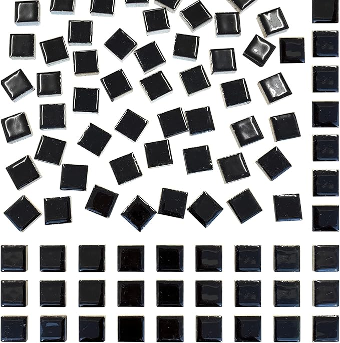 100 Pieces Ceramic Mosaic Tiles 3/5" Square Shapes Mosaic Ceramic Pieces Stained Ceramic Tiles Supplies for Crafts Beginner Mosaic Project Stepping Stones Mosaic Birdhouse Decor - Black