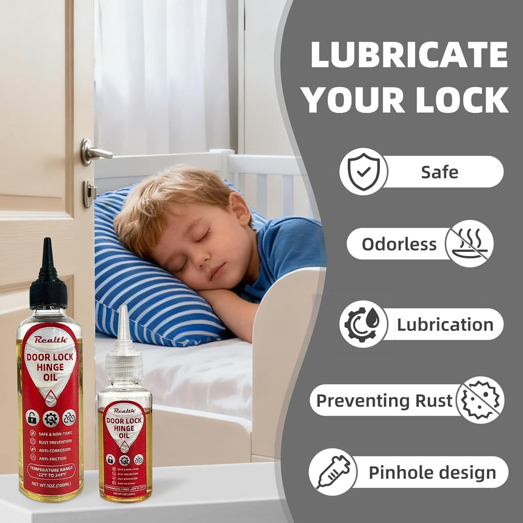 Realth Garage Door Lube -Door Hinge Lubricant for Metal Parts, Locks, Chains, Keyholes - Long-Lasting, Non-Toxic, Rust-Resistant Liquid Penetrating Oil with Precision Oiler Needle (30ml*2Pack)