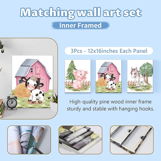 Personalized Baby Bedding Set, 5 Pcs Custom Crib Set With Name, Double Layer Nursery Bedding, Soft Farm Animal Set for Boy Girls, Customized Gift for Toddler Infant